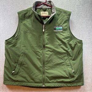 LL Bean Fleece Lined Nylon Vest Mens XXL Green Full-Zip Outdoor Hiking Gorpcore